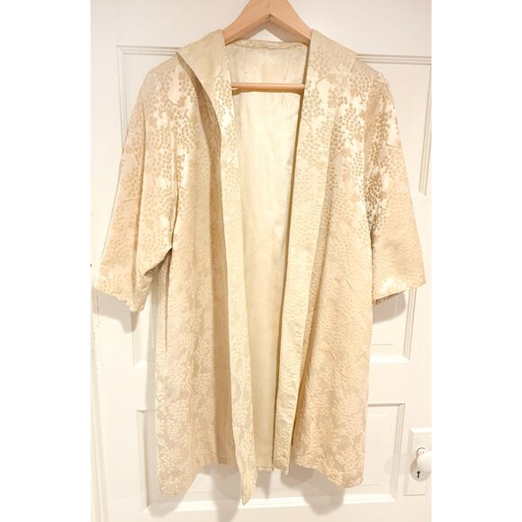 Vintage 1950's Light Yellow Handmade Brocade Grape Print Dress and Jacket Set - Picture 8 of 12